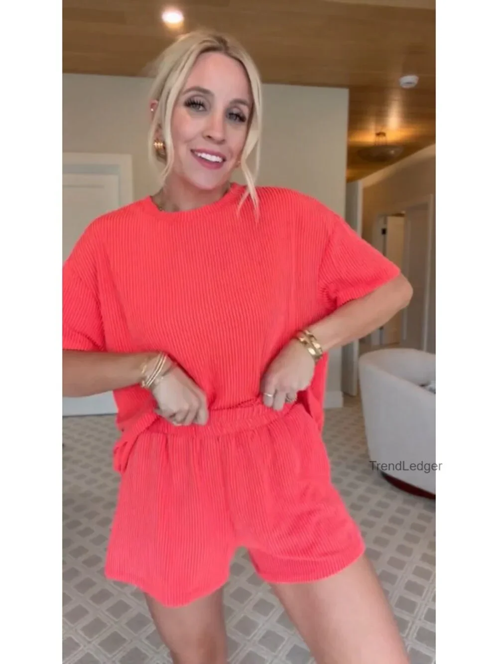 Ribbed Knit Two Piece Lounge Set Shorts with Pockets Women Matching Outfit